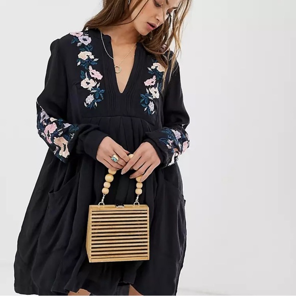 Free People Mia Embroidered Mini Dress XS in Black - Picture 3 of 8